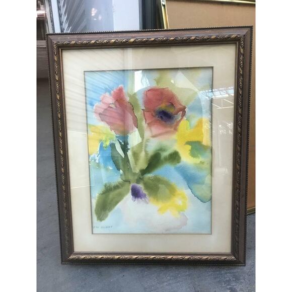 Vera Gilbert Original Signed Watercolor Painting Still Life of Flowers Framed